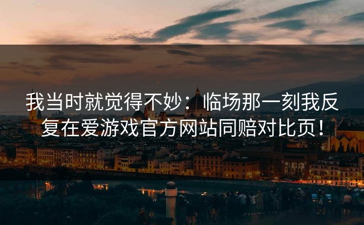 我当时就觉得不妙：临场那一刻我反复在爱游戏官方网站同赔对比页！